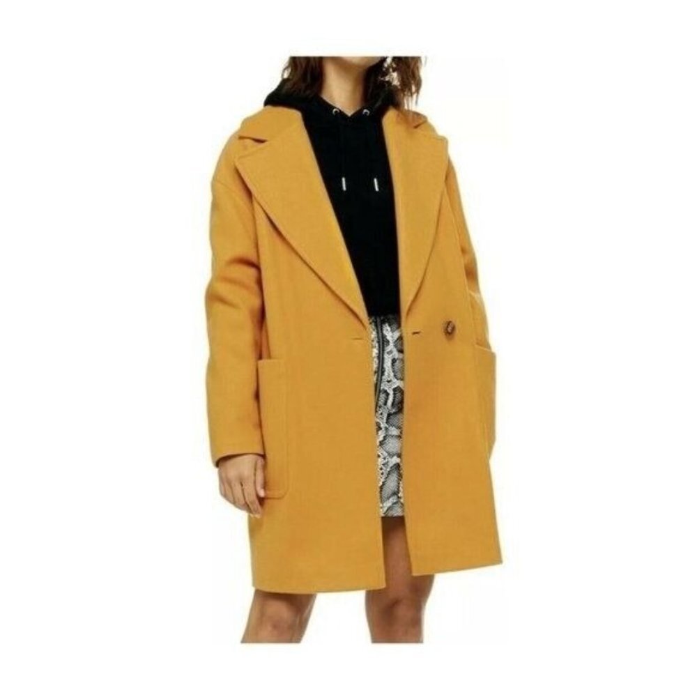 TOPSHOP Womans Carly OverSized Mustard Coat With Oversized Pockets Size 4